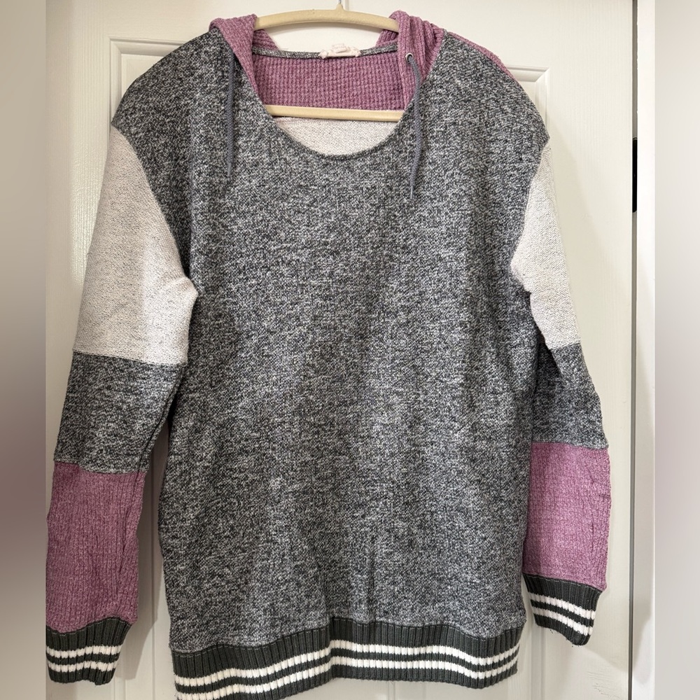 Oddi Colorblock Women's Sweater Hoodie - Gray, Lt Plum, and White - size S/M